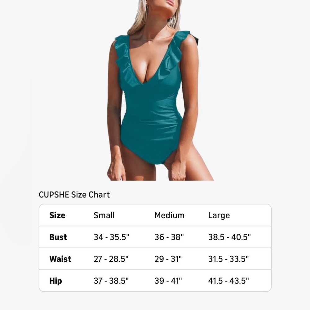 Cupshe Teal Ruffled V-Neck Swimsuit NWT size S - Picture 3 of 8
